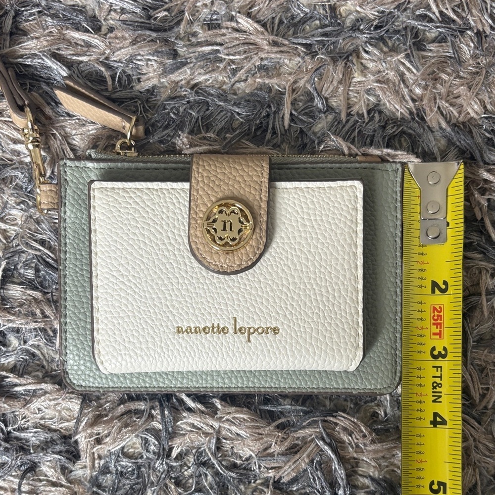 Nanette Lepore Olive, Cream & Tan Leather Wristlet Card Holder - Picture 9 of 12